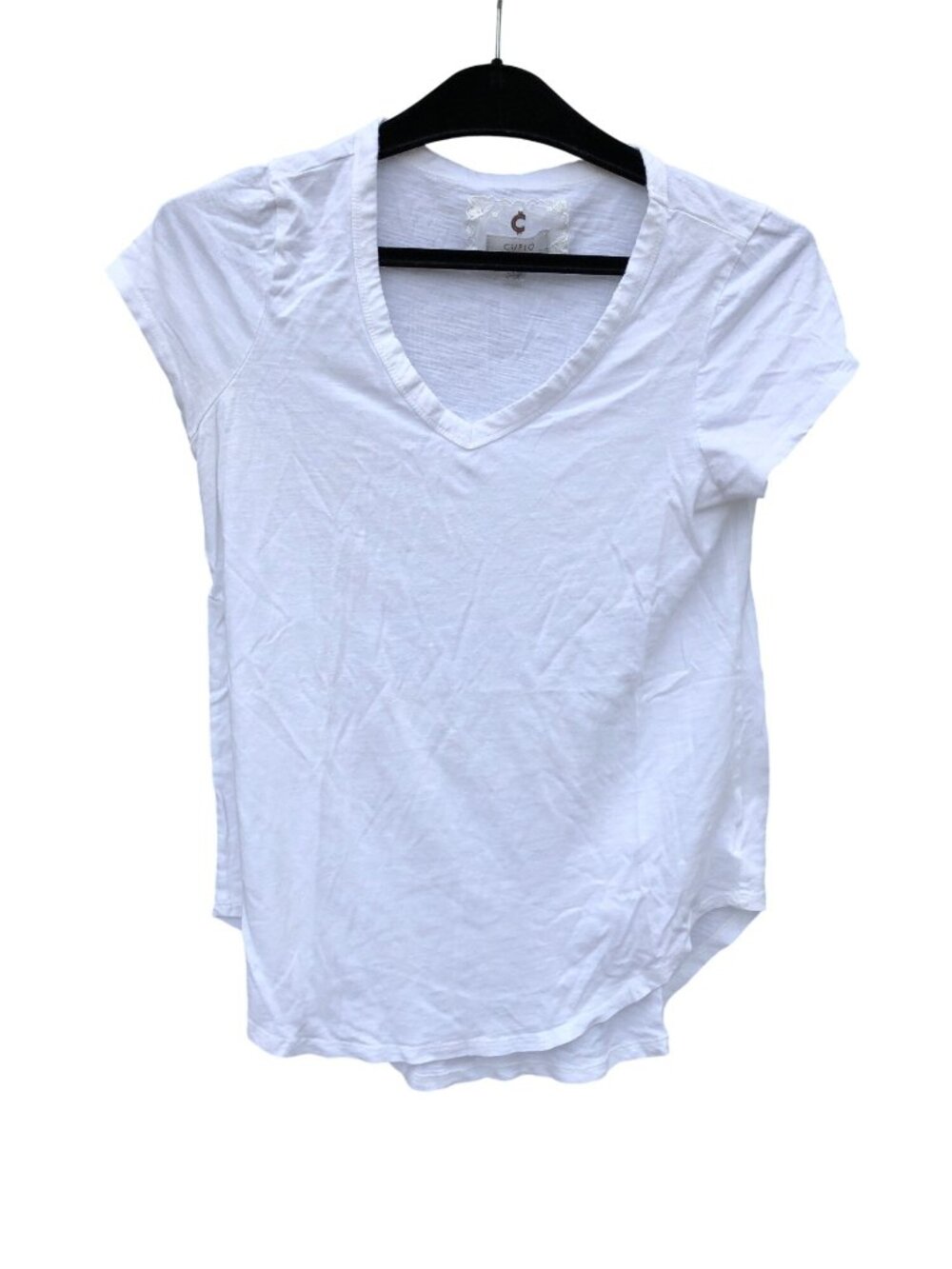 Cupio T Shirt Womens M White V-Neck Long Back Short Sleeve Top Pullover Tee